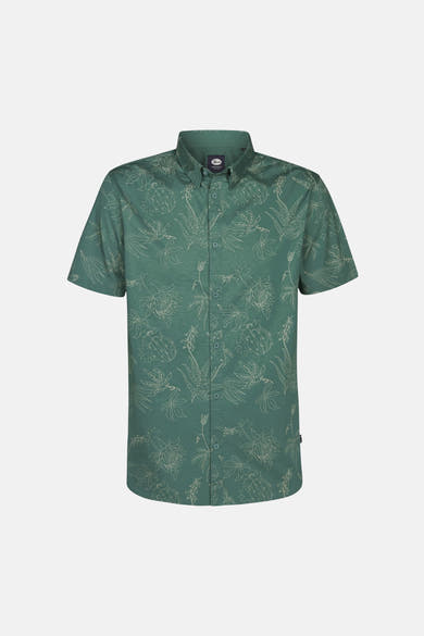 Chemise à manches courtes verte de Petrol Industries avec motifs végétaux blancs.