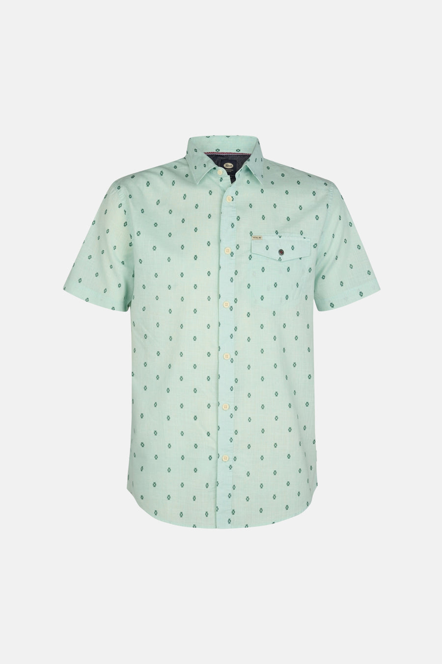 Chemise à manches courtes verte de Petrol Industries, avec motif losanges et poche poitrine simple.