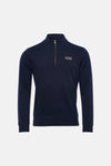 Sweat bleu col montant de Petrol Industries®, avec fermeture éclair partielle et logo imprimé sur la poitrine.
