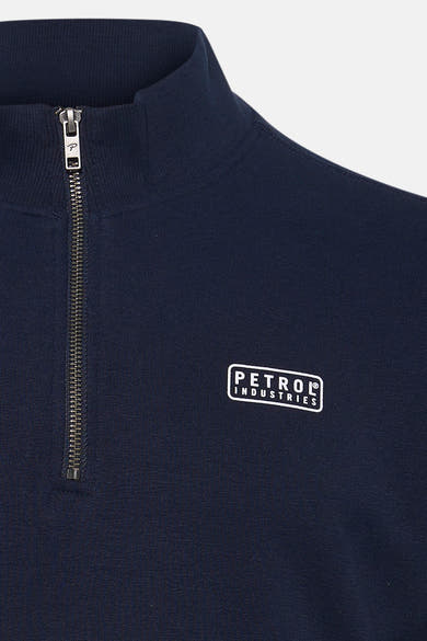 Sweat bleu de Petrol Industries®, avec fermeture éclair courte et logo carré sur le devant.