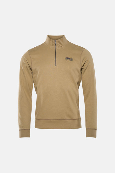 Kaki sweatshirt van Petrol Industries, met gedeeltelijke ritssluiting en logo op de borst.