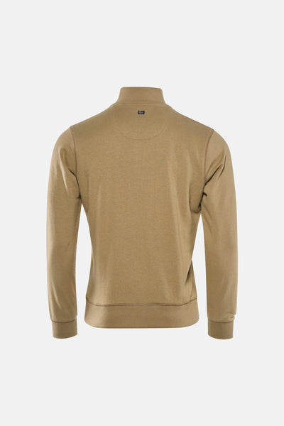 Kaki sweatshirt van Petrol Industries, met opstaande kraag en gemêleerde textuur, achterzijde.
