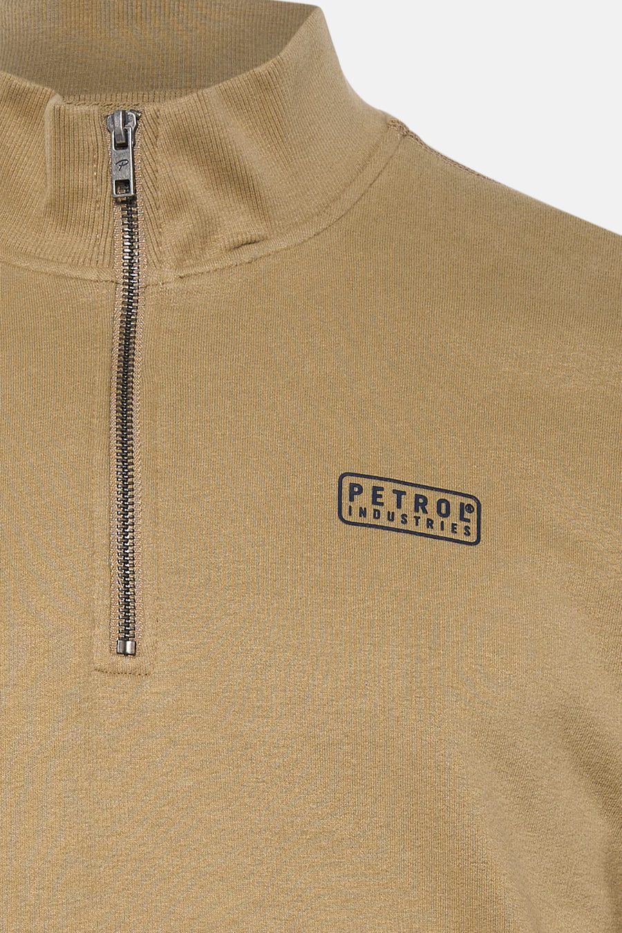 Kaki sweat-shirt met ritssluiting van Petrol Industries, met geborduurd logo op de borst.