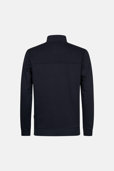 Blauwe sweater met opstaande kraag van Petrol Industries®, met geribbelde textuur op de bovenrug en opstaande kraag.