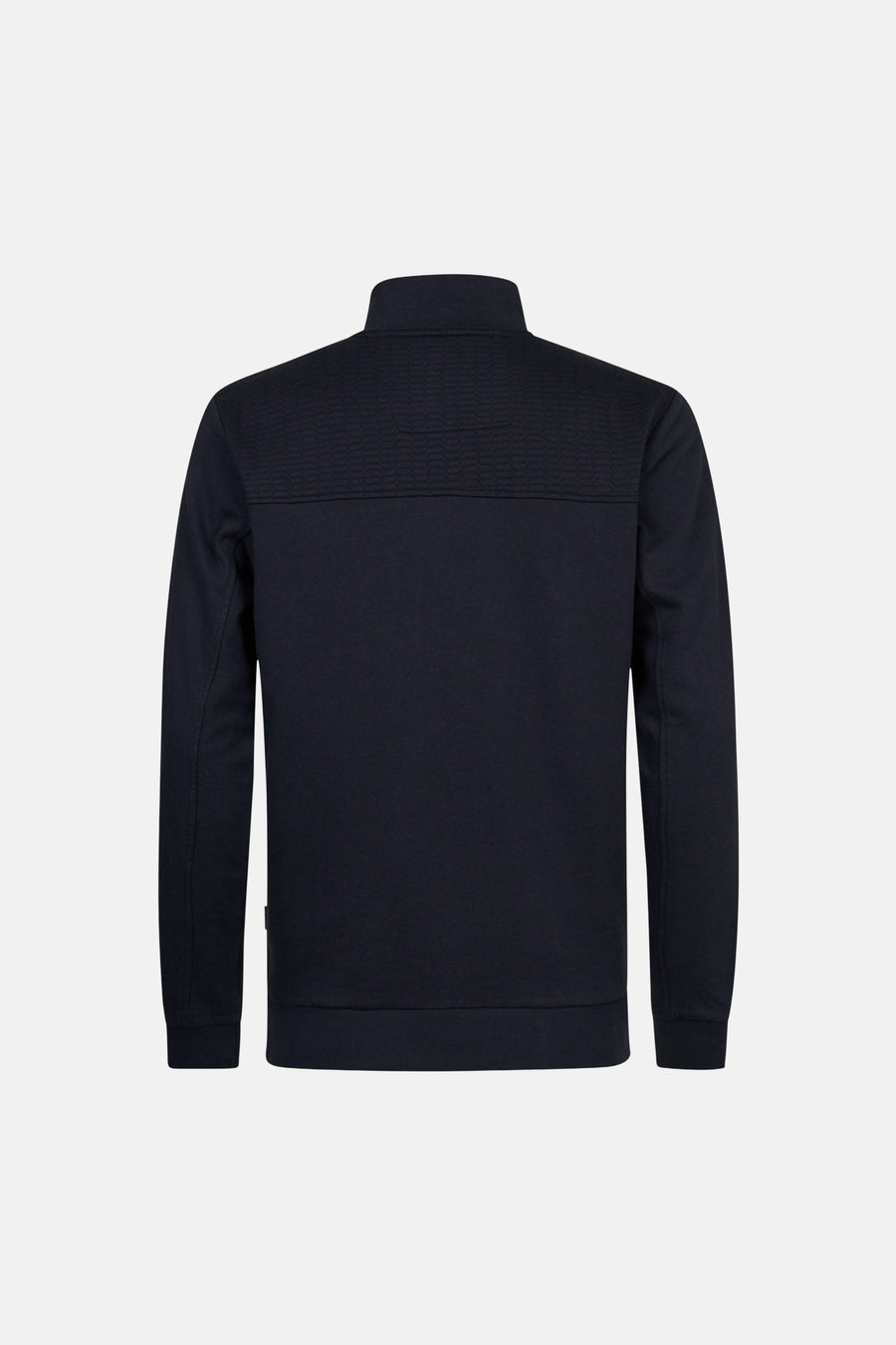 Blauwe sweater met opstaande kraag van Petrol Industries®, met geribbelde textuur op de bovenrug en opstaande kraag.
