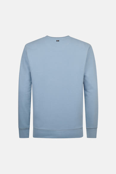 Sweat bleu de Petrol Industries, avec un col rond et manches longues, vu de dos.