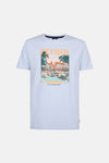 T-shirt bleu à manches courtes de Petrol Industries avec imprimé graphique d'Ensenada.
