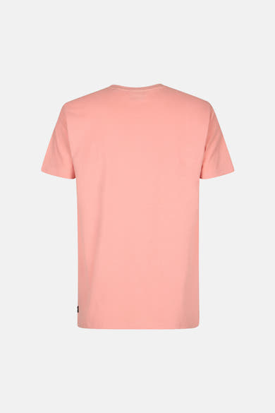 T-shirt à manches courtes rose de Petrol Industries, vu de dos, avec une petite étiquette sur le côté.
