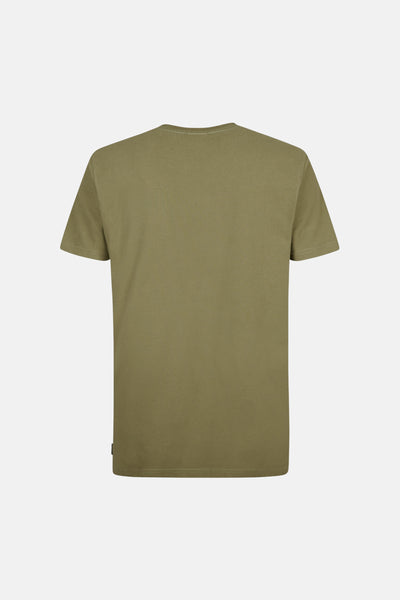 Groen T-shirt met korte mouwen van Petrol Industries, achterkant, klassieke rechte pasvorm in effen katoenen jersey.