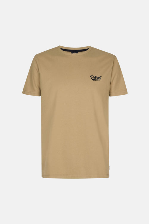 T-shirt beige à manches courtes de Petrol Industries®, avec logo imprimé sur la poitrine.