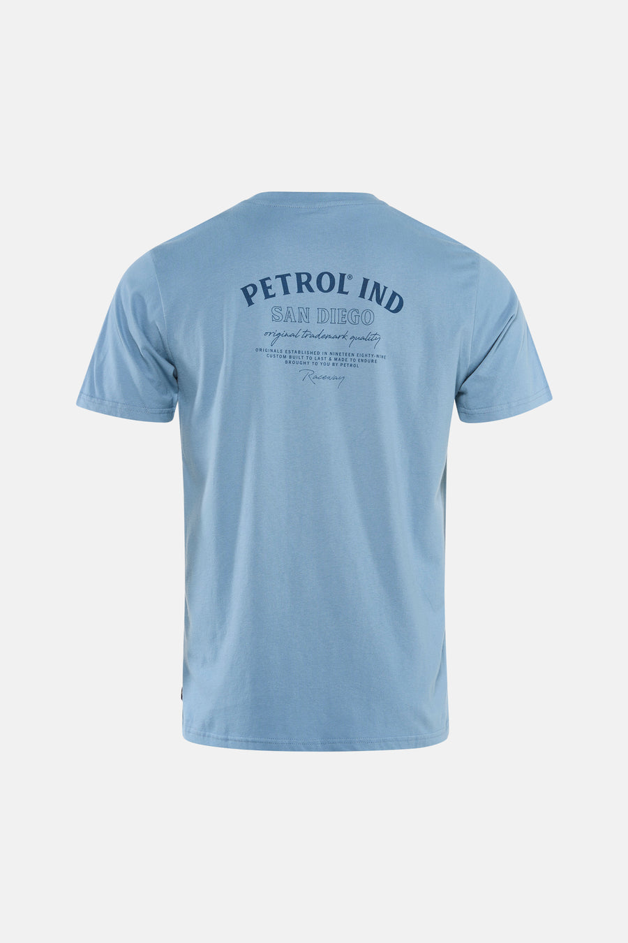 Blauw T-shirt met korte mouwen van Petrol Industries met grafische print op de rug.
