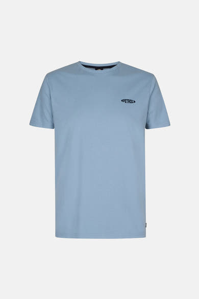 T-shirt bleu à manches courtes de Petrol Industries, avec le logo imprimé sur le devant.