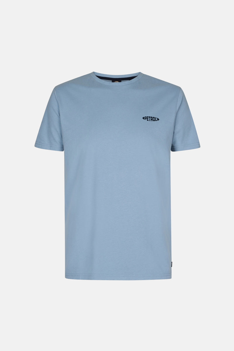 Blauw T-shirt met korte mouwen van Petrol Industries, met het logo op de voorkant gedrukt.