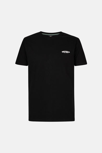 Zwart T-shirt met korte mouwen van Petrol Industries, met een wit logo op de borst.