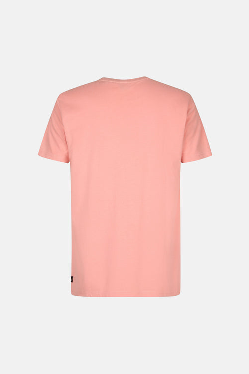 T-shirt à manches courtes rose de Petrol Industries, vue arrière, avec une petite étiquette noire en bas.