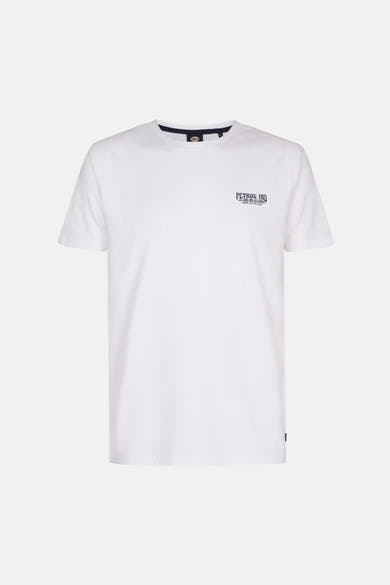 T-shirt blanc à manches courtes de Petrol Industries avec un logo imprimé sur la poitrine.