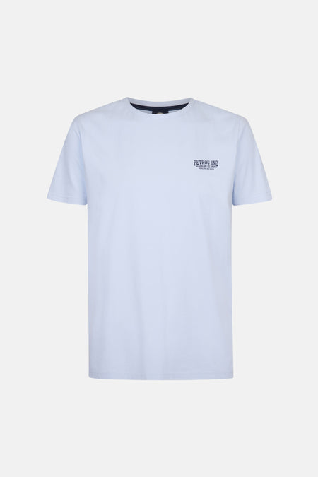Blauw T-shirt met korte mouwen van Petrol Industries, met een klein logo op de borst gedrukt.