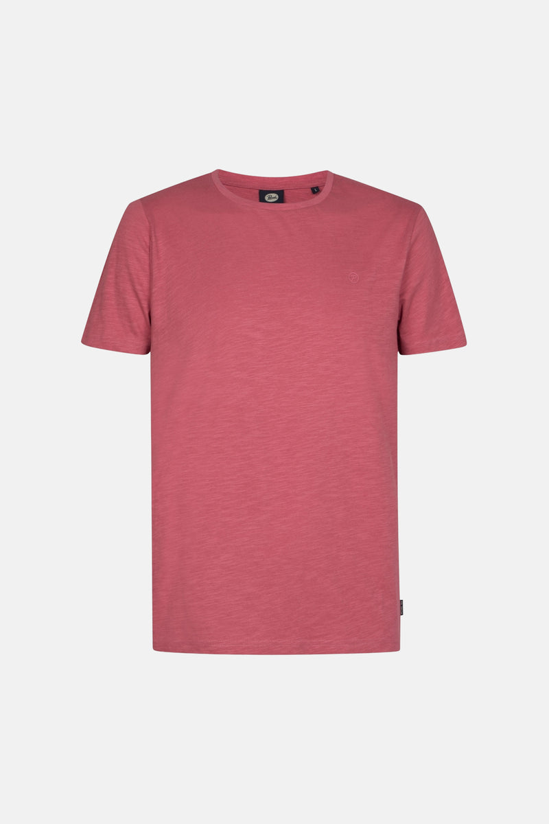 T-shirt rose à manches courtes de Petrol Industries, avec une texture subtile et un logo discret.
