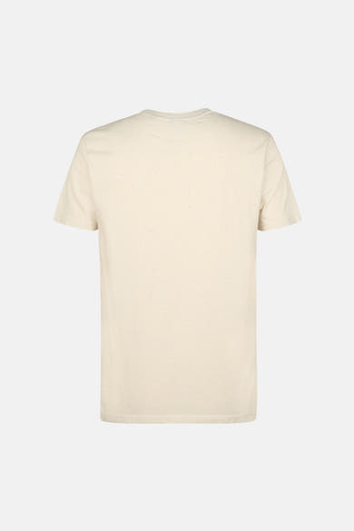 Beige T-shirt met korte mouwen van Petrol Industries, met een subtiele gespikkelde textuur, van achteren getoond.