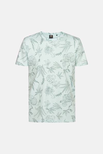 T-shirt vert à manches courtes de Petrol Industries®, motif floral et cactus imprimé.