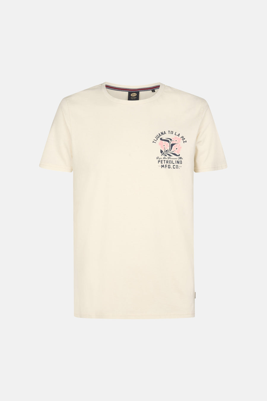 T-shirt à manches courtes écru de Petrol Industries, avec un imprimé floral et lettrage poitrine.