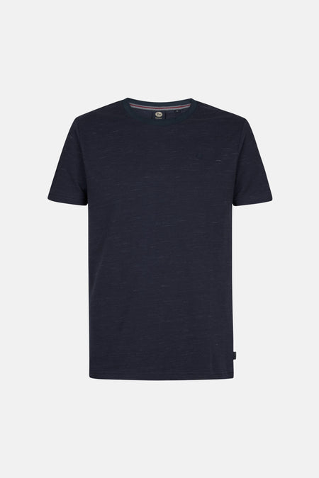 Blauw T-shirt met korte mouwen van Petrol Industries, met een gestreepte ronde hals en een subtiel gemêleerd patroon.
