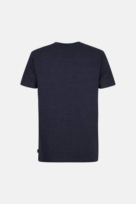 Blauw T-shirt met korte mouwen van Petrol Industries, gemêleerd tricot op een witte achtergrond.