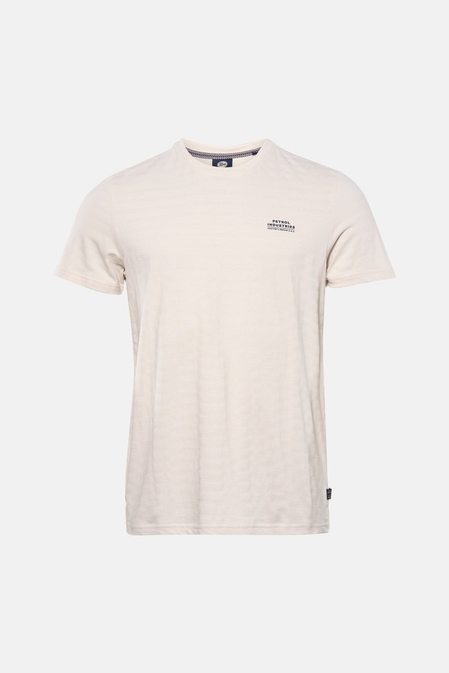 T-shirt beige à manches courtes de Petrol Industries, avec un motif subtil et un petit logo imprimé.
