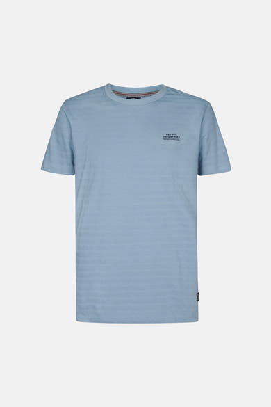 T-shirt bleu à manches courtes de Petrol Industries, avec un motif subtil à rayures horizontales.