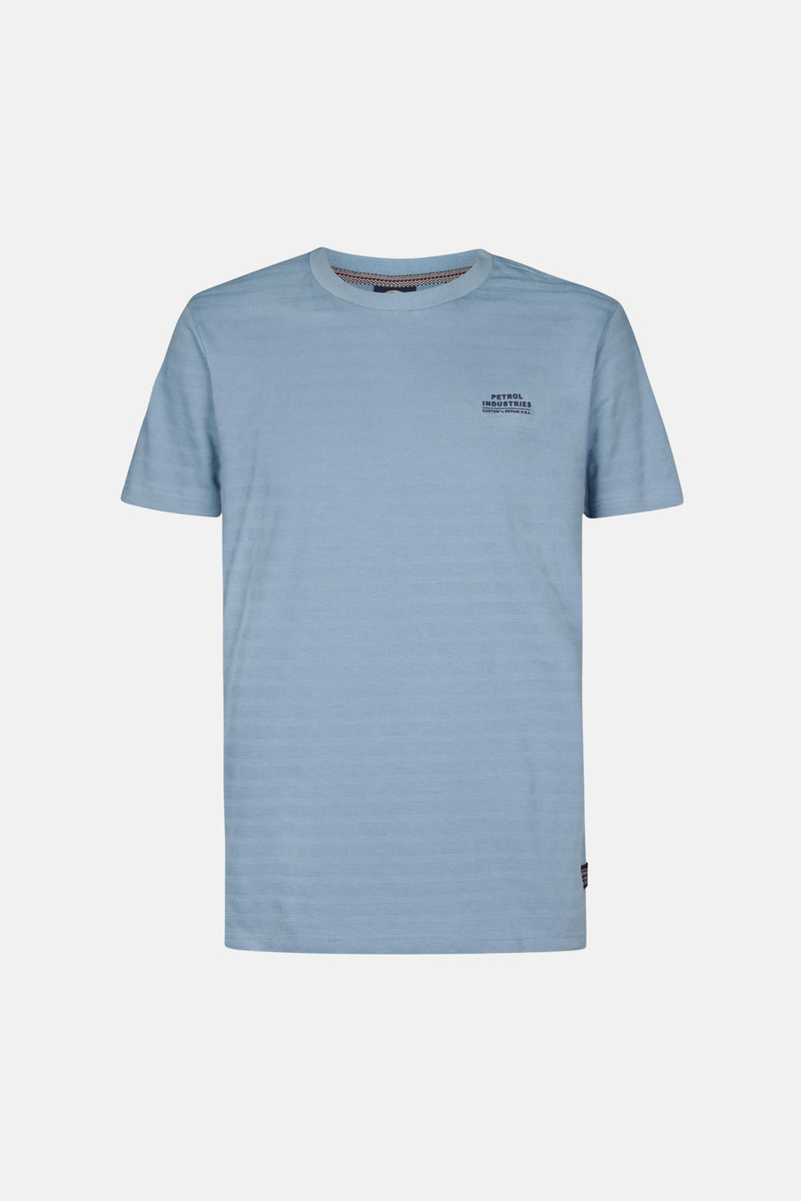 T-shirt bleu à manches courtes de Petrol Industries, avec un motif subtil à rayures horizontales.