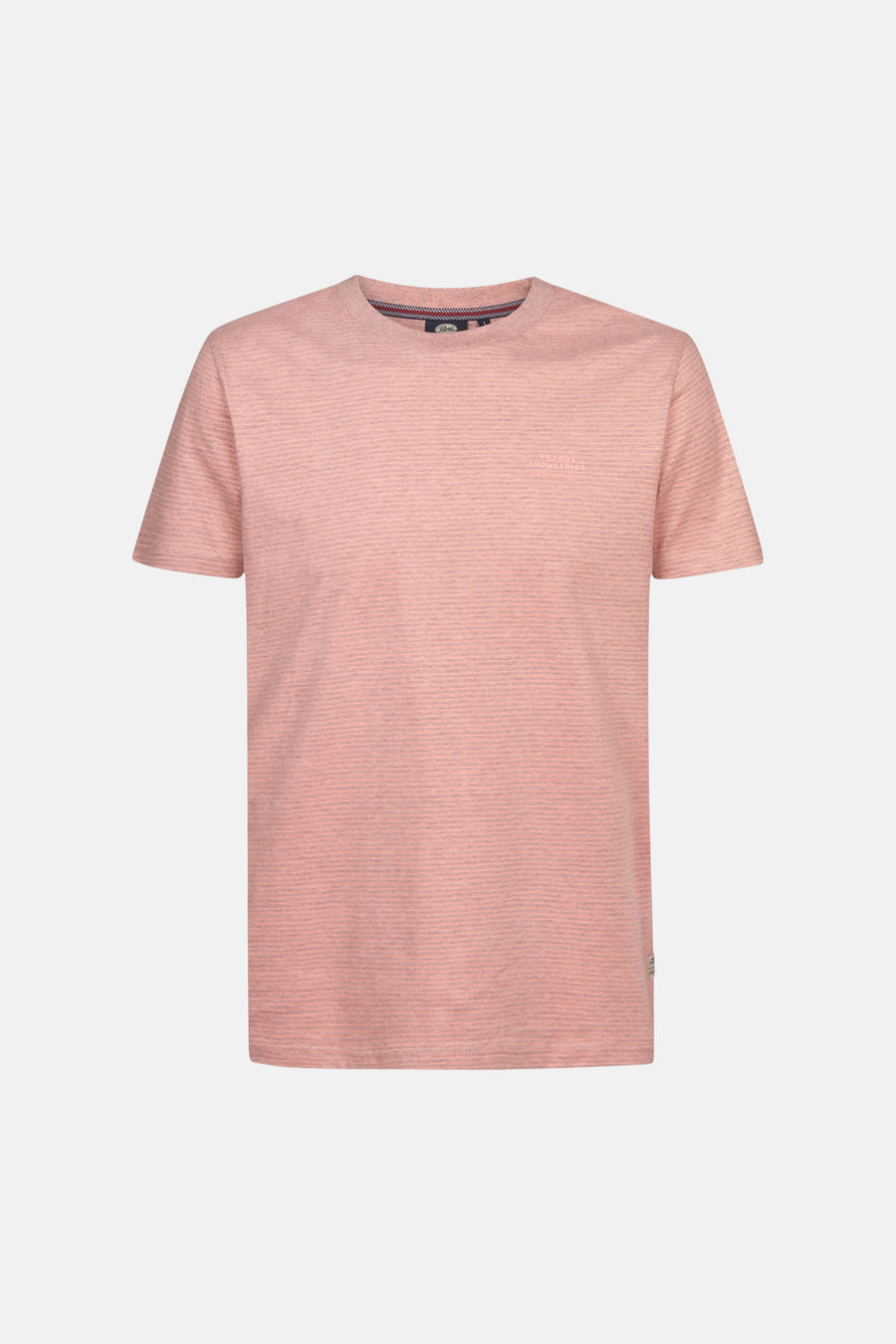 T-shirt corail à rayures horizontales de Petrol Industries, avec logo subtil brodé sur la poitrine.