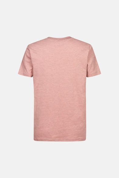 Koraalkleurig T-shirt met fijne strepen van Petrol Industries®, achterzijde.