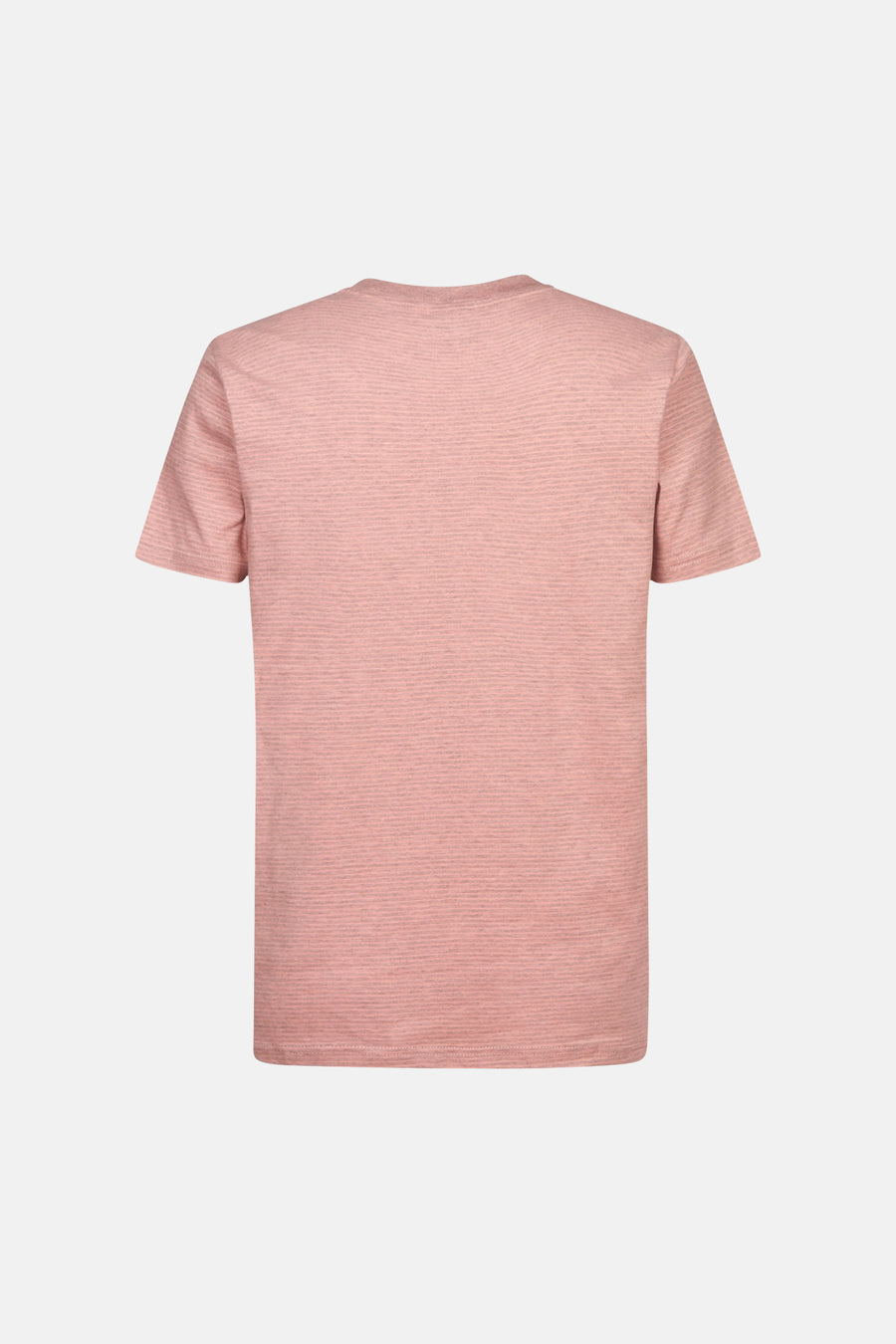 Koraalkleurig T-shirt met fijne strepen van Petrol Industries®, achterzijde.