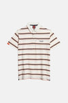 Wit gestreept poloshirt met korte mouwen van Superdry, met bruine en marineblauwe strepen.