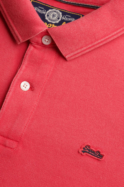 Roze poloshirt met korte mouwen van SUPERDRY, met piqué-textuur en geborduurd logo.