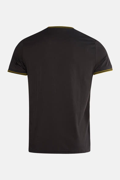 T-shirt à manches courtes gris de FRED PERRY avec col et ourlet de manches rayés.