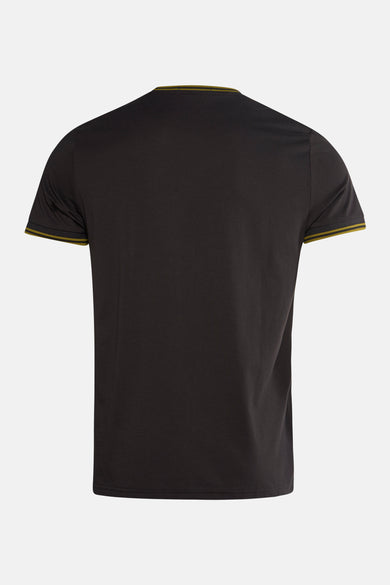 T-shirt à manches courtes gris de FRED PERRY avec col et ourlet de manches rayés.