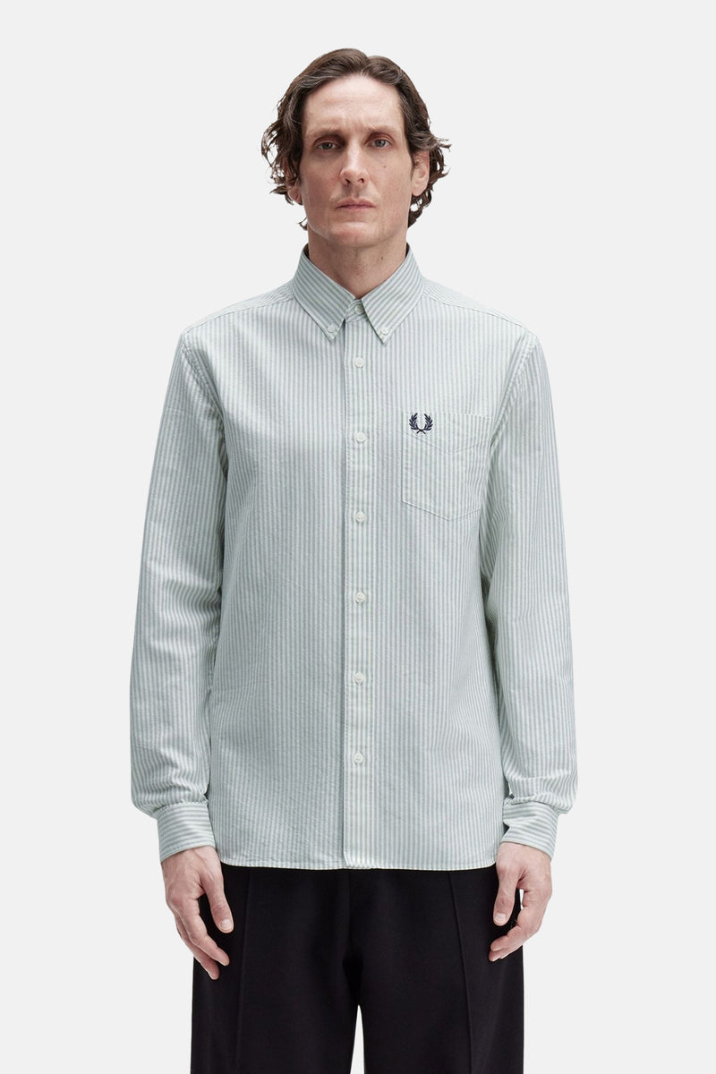 Gestreepte katoenmix overhemd met lange mouwen van FRED PERRY, met borstzak en geborduurd logo.