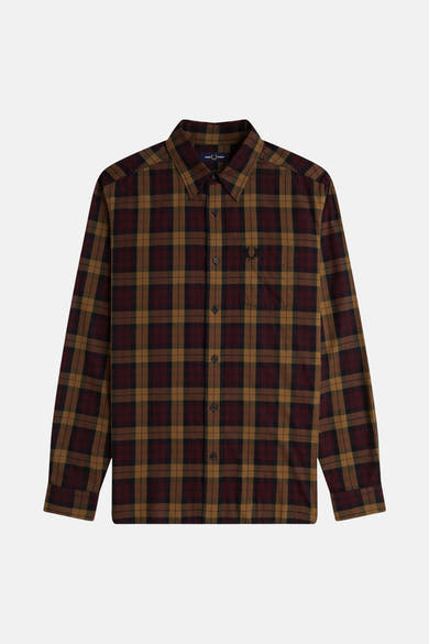 Multikleuren overhemd met lange mouwen van FRED PERRY, met ruitpatroon, borstzak en klassieke pasvorm.