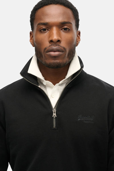 Sweat col montant noir de SUPERDRY, avec fermeture éclair argentée et logo brodé.