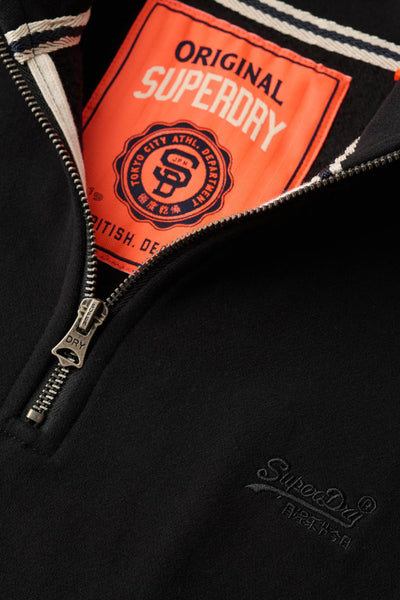 Sweat col montant noir de SUPERDRY, avec fermeture éclair et logo brodé discret.
