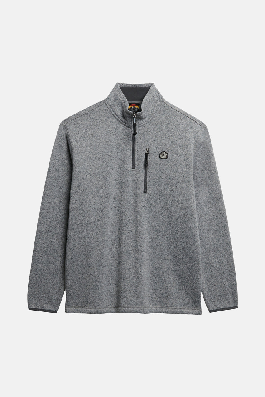 Grijze fleece van SUPERDRY, met een ritssluiting aan de voorkant en een logo op de borst.