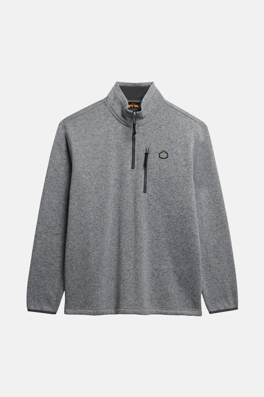 Grijs gemêleerde fleece van SUPERDRY, met een halve ritssluiting en een borstzak met rits.