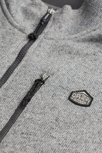 Grijs gemêleerde fleece van Superdry, met ritssluiting en een opgestikt 'Superdry Outdoor'-logo.