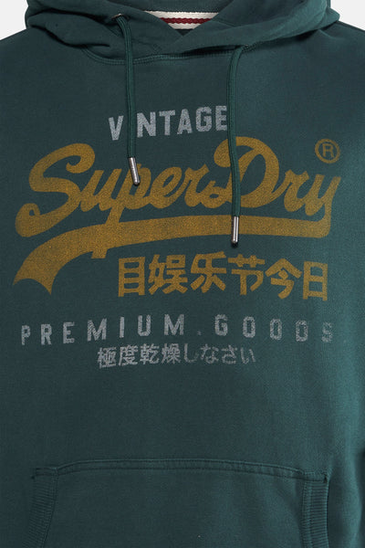 Sweat à capuche vert foncé de Superdry, avec logo imprimé et cordon de serrage.