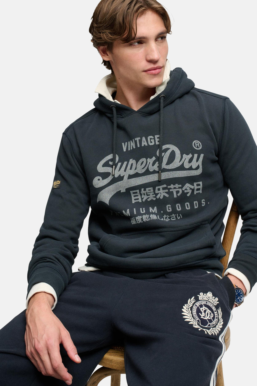 Sweater met kap blauw - SUPERDRY