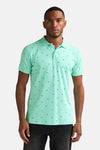Groen poloshirt van Petrol Industries met kleine schaaldierenprint, met kraag en houten knopen.