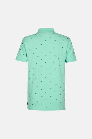 Lichtgroen Petrol Industries® poloshirt met donkere figuurtjesprint, van achteren gezien.