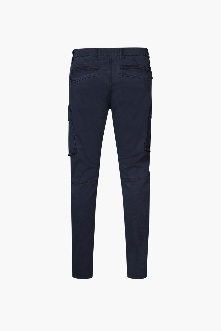 Blauwe cargobroek van Petrol Industries met zijzakken en slim fit, achterzicht.