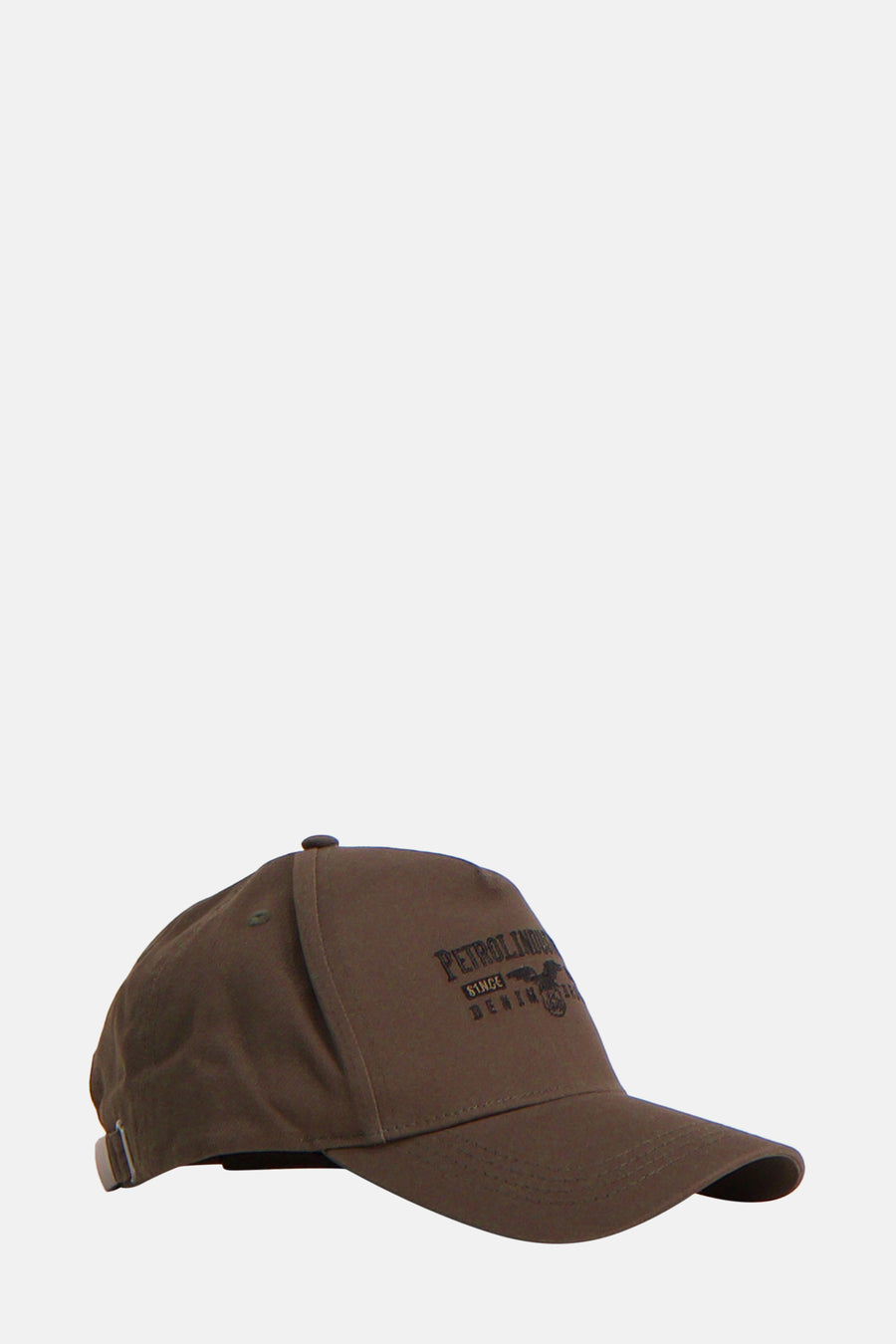 Kaki canvas pet met een opdruk van het logo en een verstelgesp van Petrol Industries®.